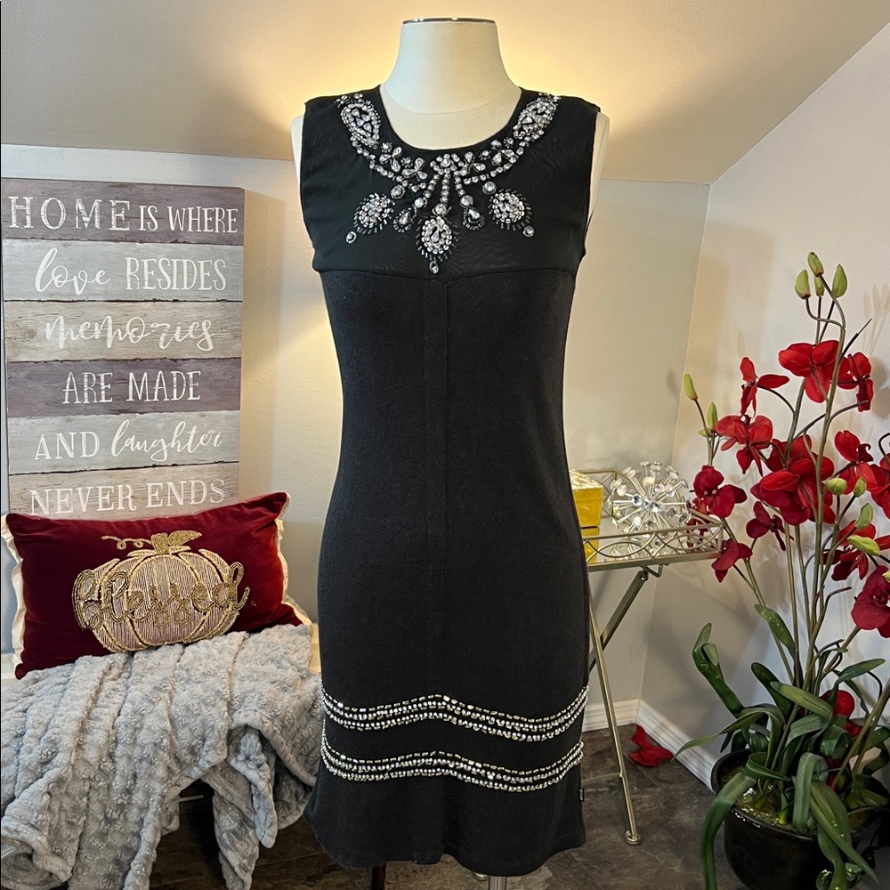 Just Cavalli Charcoal Gray/Black Embellished Sleeveless Cocktail Dress